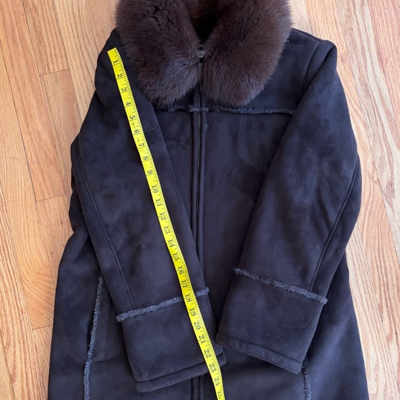 Wilsons Leather Brown Faux Shearling Coat Real Fox Fur Removable Collar Woman M - Picture 16 of 16